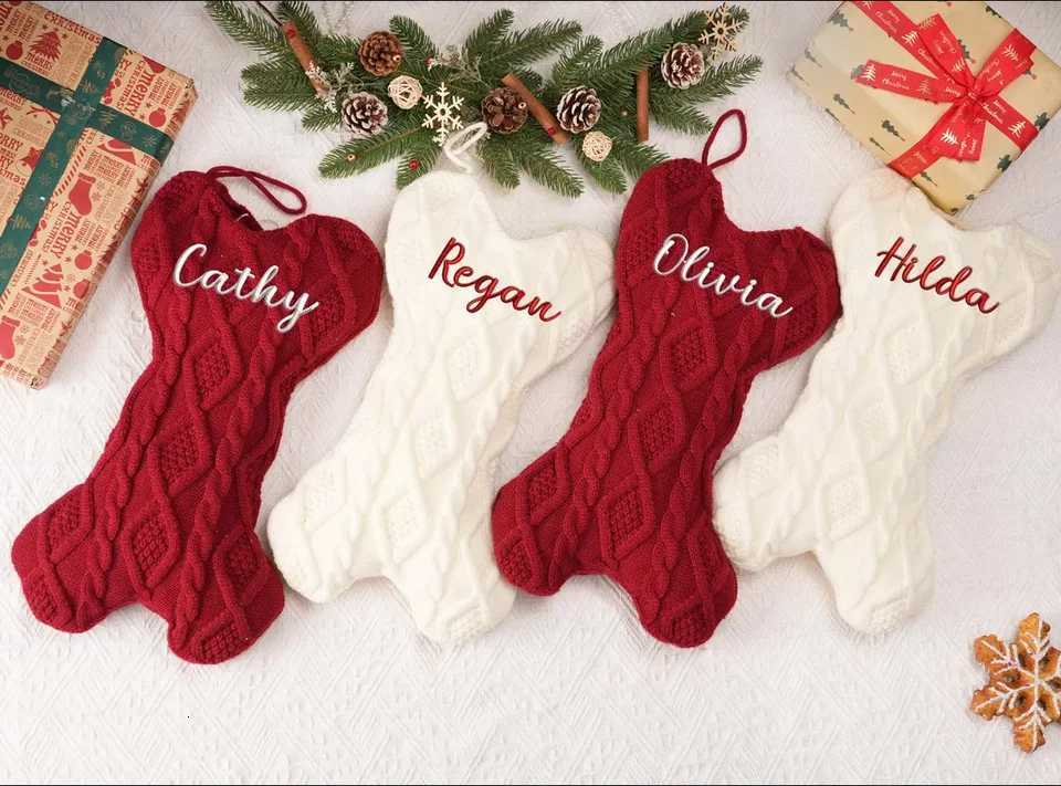 Personali Dog Bone Christmas Stockings with Embroidered Name Bone Holiday Stocking for Dog Christmas Dog Stocking for Pets H251107-image-1083627050