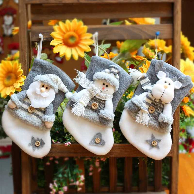 Family Party Decoration Xmas Stockings Gray Santa Claus Elk Snowman Christmas Tree Decor Ornaments Gift Bag H251107-image-1083628227