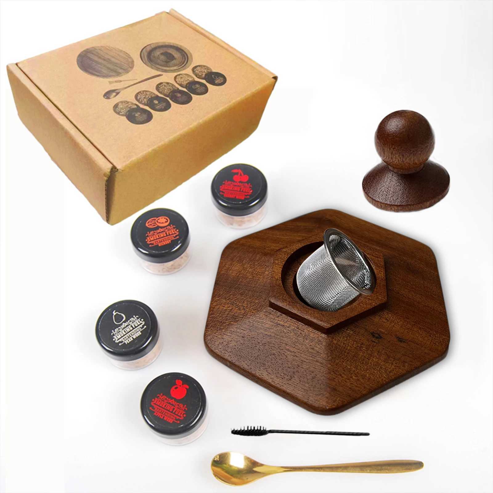 Top Smoker Cocktail Smoker Kit With 4PCS Wood Chips Bartender Accessories For Whiskey Drinks Smoking Gift Kit for Men Y251107-image-1083601737