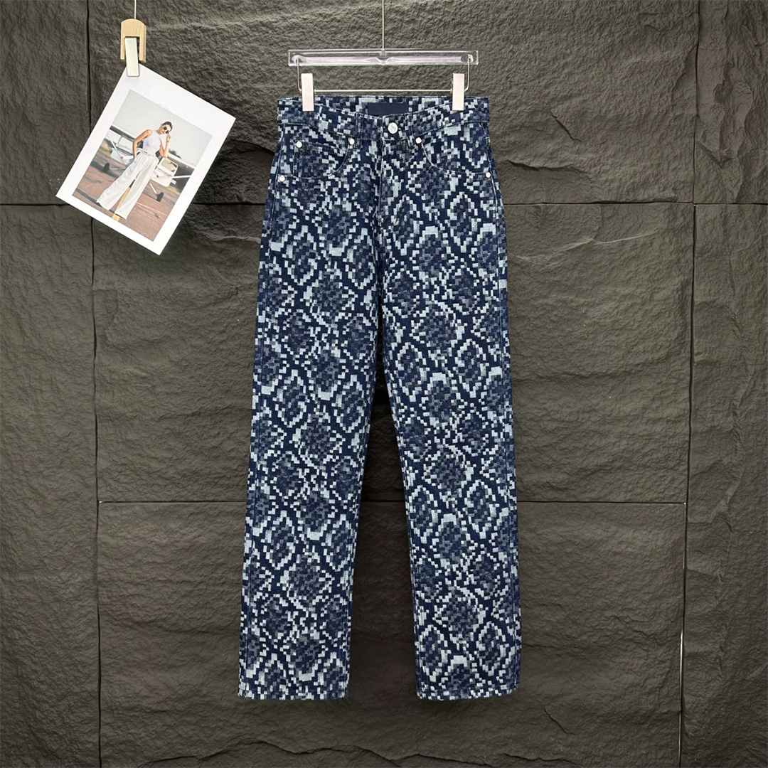 2025ss Plus Size Jeans Men's and Women's Long Wide Leg High Street Tight Distressed Denim Pants S408K40