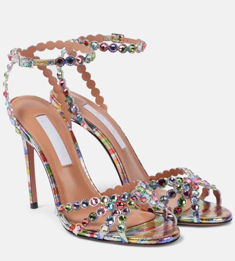 Designer Summer Tequila Sandales Concerto Crystal Chaussures Femme Talons Hauts Cuir Gladiateur Sandalias Soirée Mariage Slingback 35-43