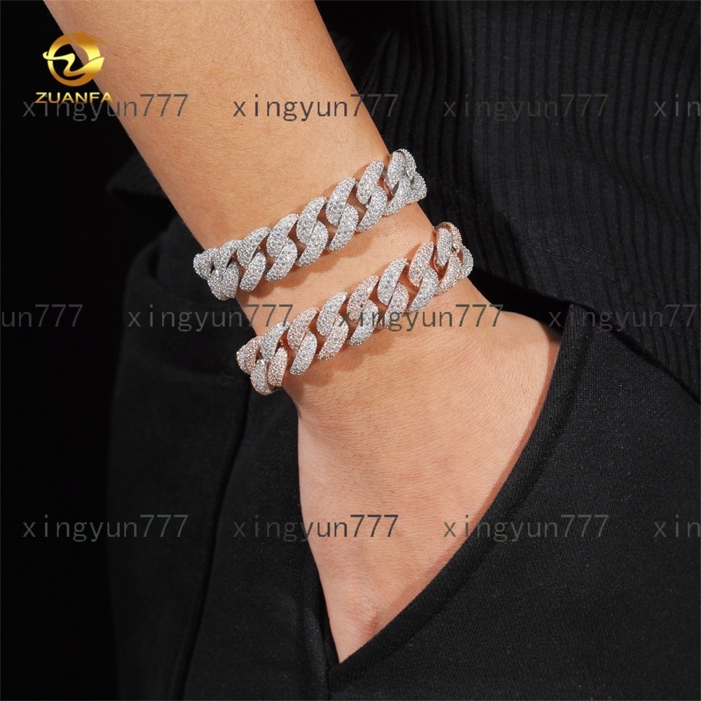 Pass Diamond Tester Two Tone Hip Hop Moissanite Diamond 15mm Iced Out Mens Cuban Link Chain Bracelet