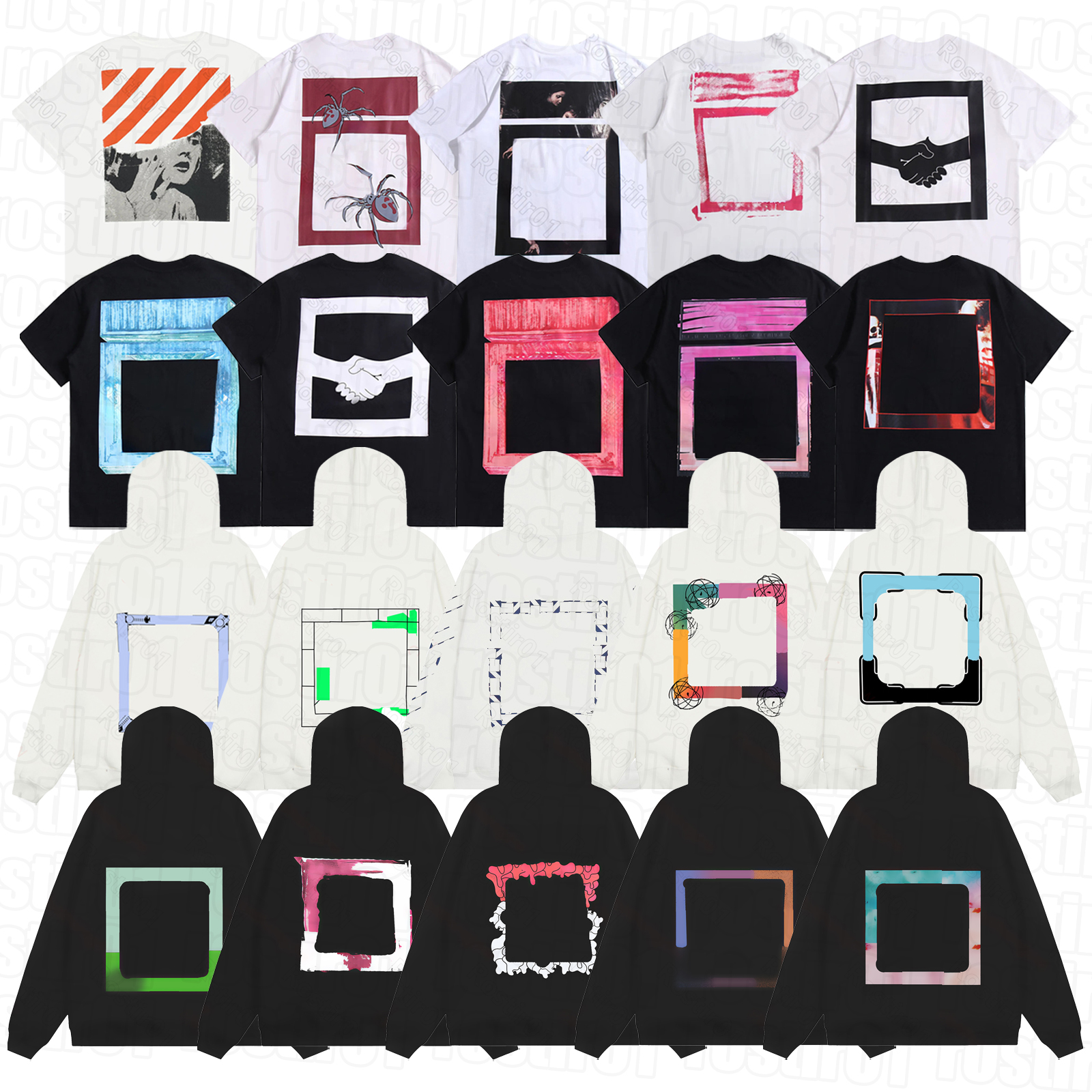 T Shirts Men Designer hoodie Women tshirts for men black white short sleeve Graffiti Tee printed Cotton loose off whitet shirt-image-790469148