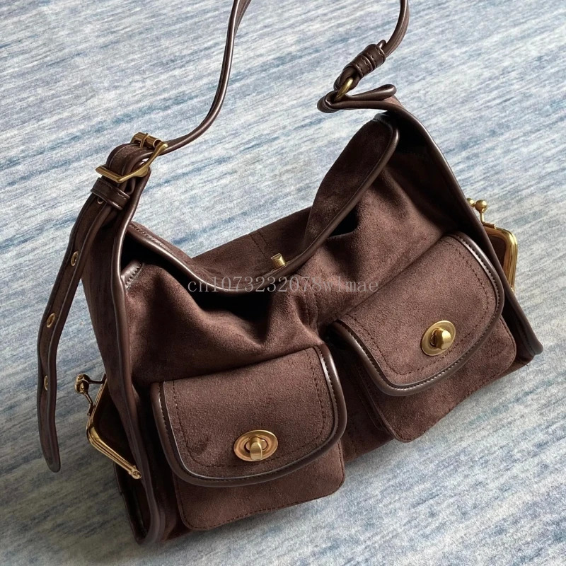 Faux Suede Shoulder Bag Casual Fashion Vintage Large Capacity Crossbody Trendy Versatile Women Lady Handbag Tote 251107