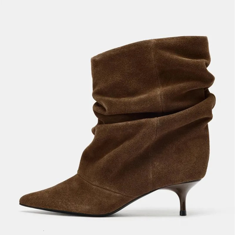 Eilyken Winter Pointed Toe Ankle Boots Women Pleated Short Boots Female Retro Elegant er Femmes Botas De Mujer 251107