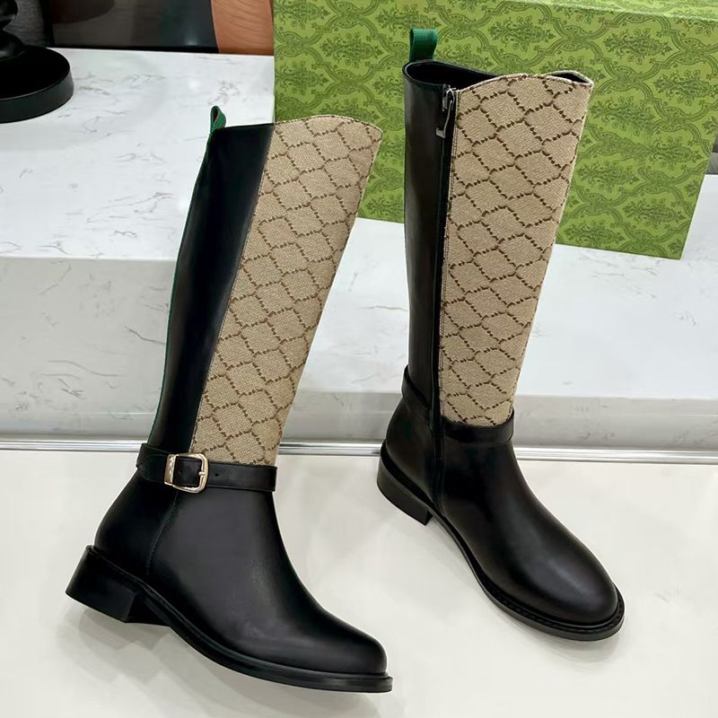Bottes de créateur pour femmes, bottes longues rétro pour femmes, boucle en métal décorative en peau de vache, fermeture éclair latérale, bottes