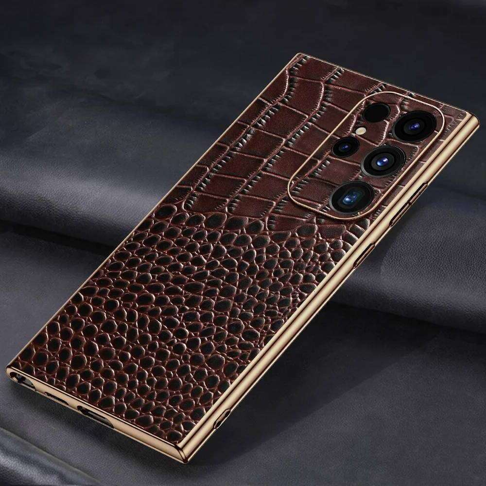Coque de téléphone en cuir véritable pour Samsung Galaxy S 25 24 S24 Ultra S25ULtra S24ULtra S25 Plus, Protection arrière complète AAAAA