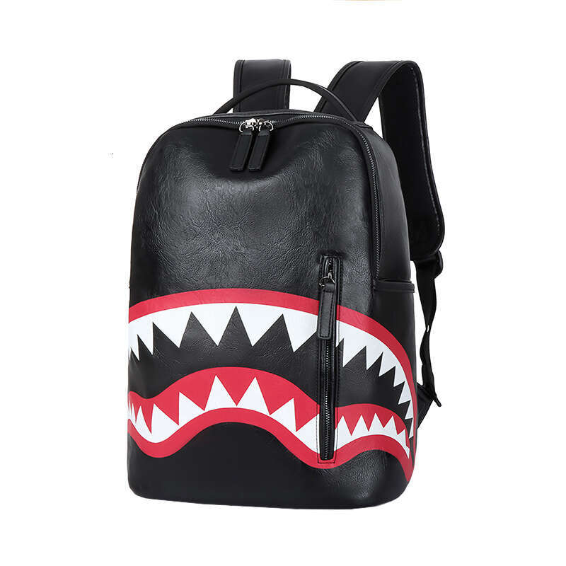 Men's Travel Fashion Plaid Backpack Student School Large Capacity Street Trend Shark Bag01