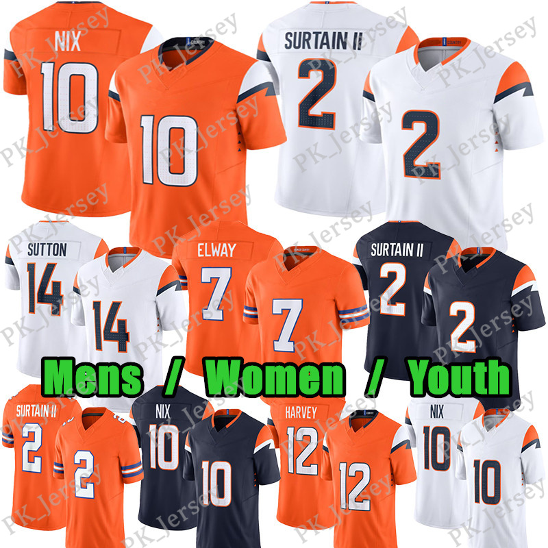 #10 Bo Nix Football Jersey #2 Pat Surtain II Courtland Sutton RJ Harvey JK Dobbins Champ Bailey Peyton Manning Meinerz Talanoa Hufanga John Elway-image-894189633