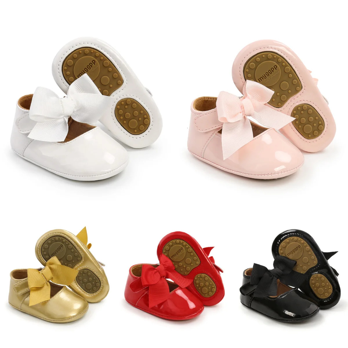 Meckior Bowknot semelle en caoutchouc anti-dérapant PU Ballet pantoufles bébé fille robe premier marcheur enfant en bas âge berceau chaussures 25