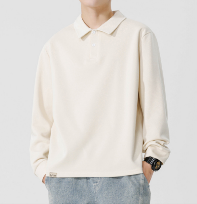 120 Men Long-sleeved Autumn and Winter Heavy Loose Solid Color Lapel Youth Casual