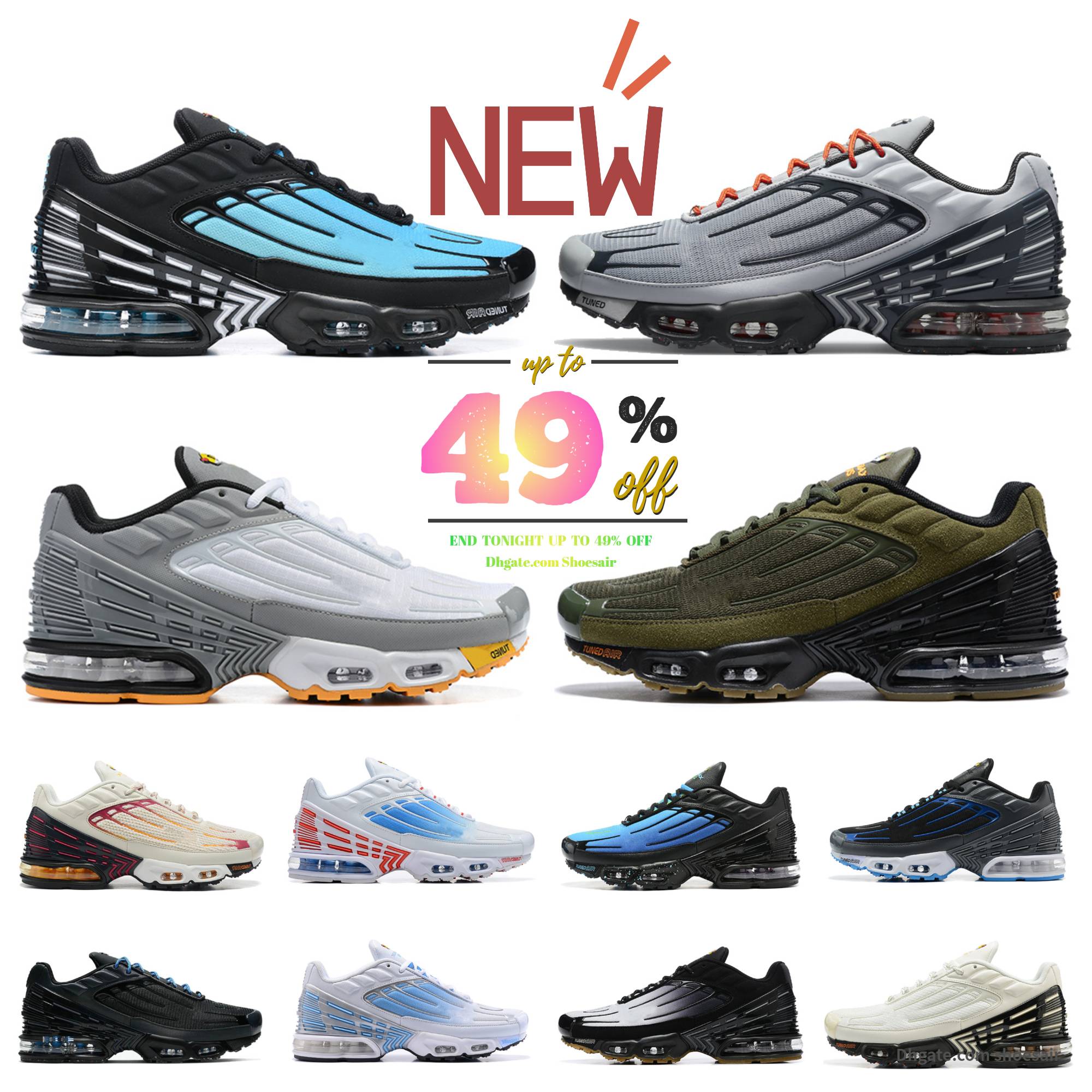 2025 Mens Tn Running Shoes Tuned Plus 3 Light Bone Black White Aquamarine Volt Marina Obsidian Olive Orange University Blue tns Trainers Tn3 Runners