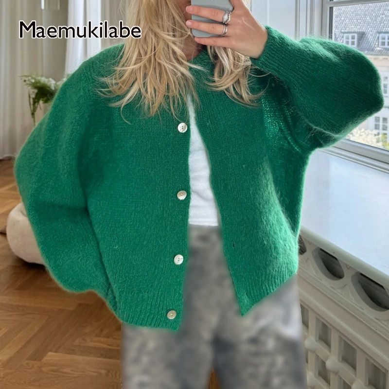 Maemukilabe Women Chic Fashion Cardigans Spring Autumn Button-Down Knitwear Jacket Coat Preppy Y2K Vintage Knitted Sweater 251104BJ