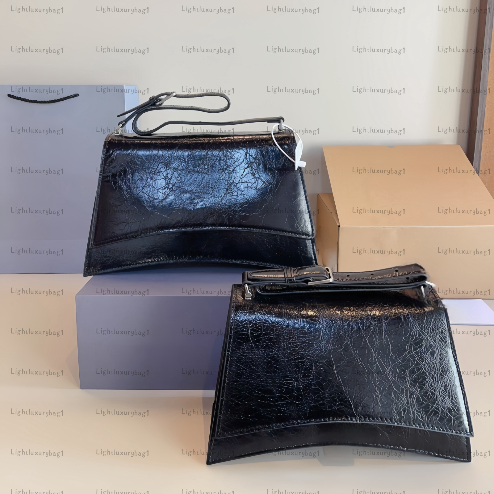 Sacs en forme d'arc Sacs à bandoulière en chaîne d'un demi-mois en crocodile noir Mini sac fourre-tout 3 tailles Alligator Sacs à main de luxe Sa