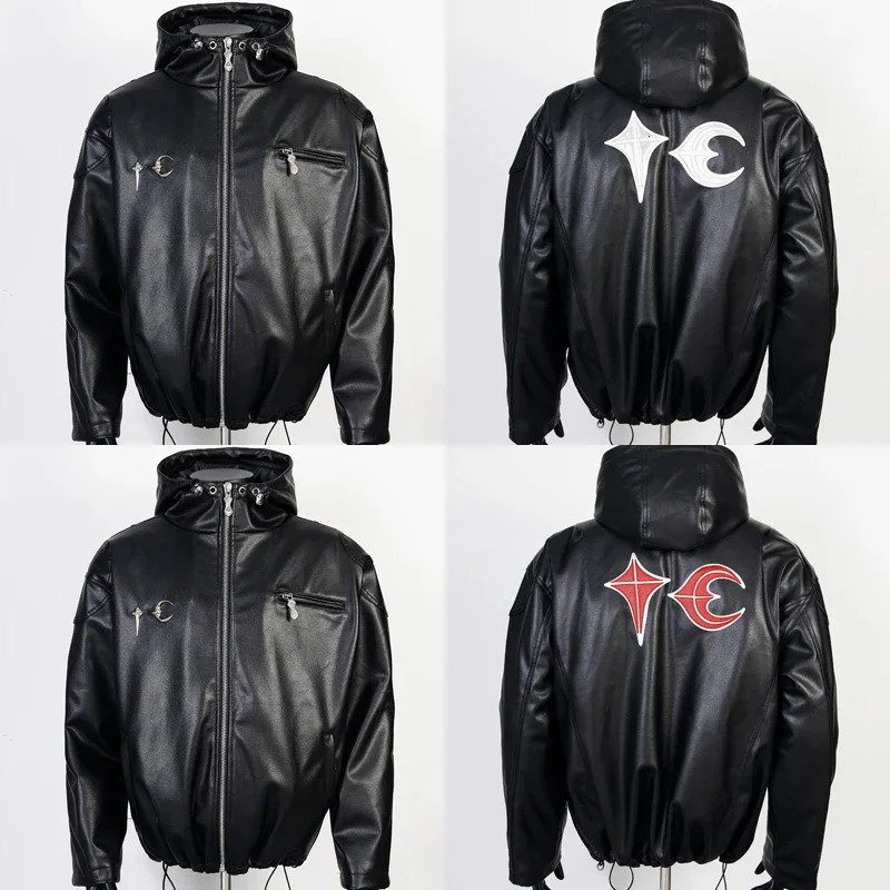 American Casual THUG CLUB Leather Jacket Embroidered Zipper High Street Trend Thug Club Hoodie Men Women Same Style 251107