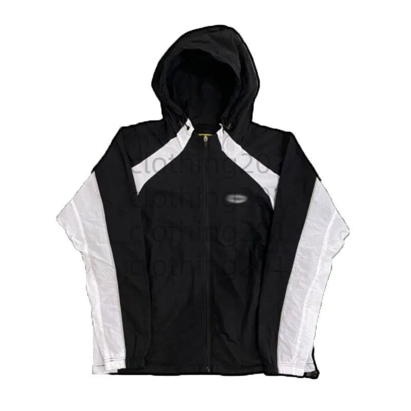 Mens Jackets print CRT zipper hoodie Windproof sports Jacket street trend Contrast Panel Hoodie Coat-image-888603312