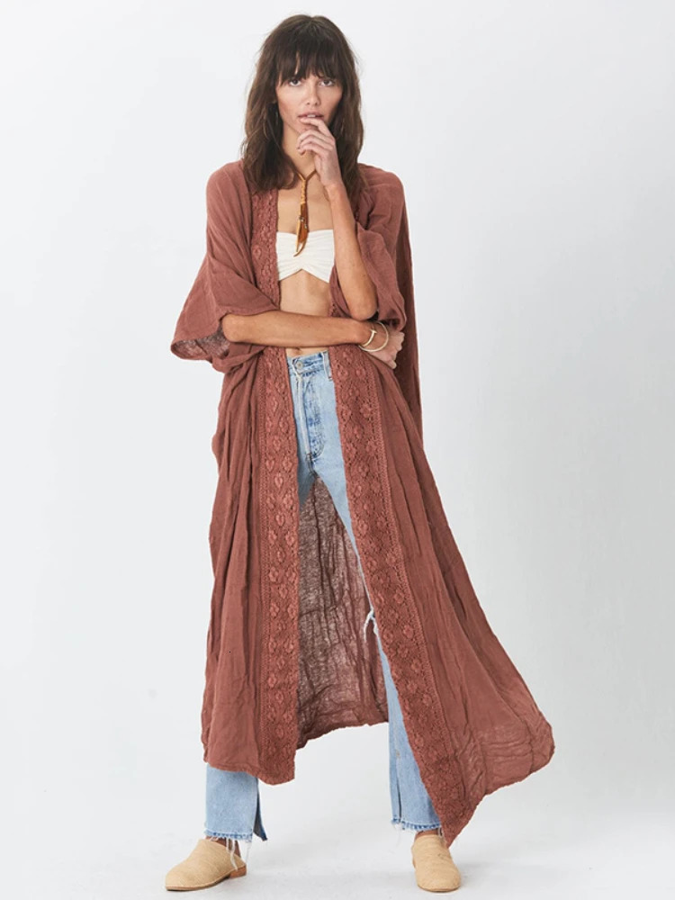 Beach covering womens kimono lace decoration Bohemian swimsuit Cape Town casual solid Pareo summer beachwear set 250327Z