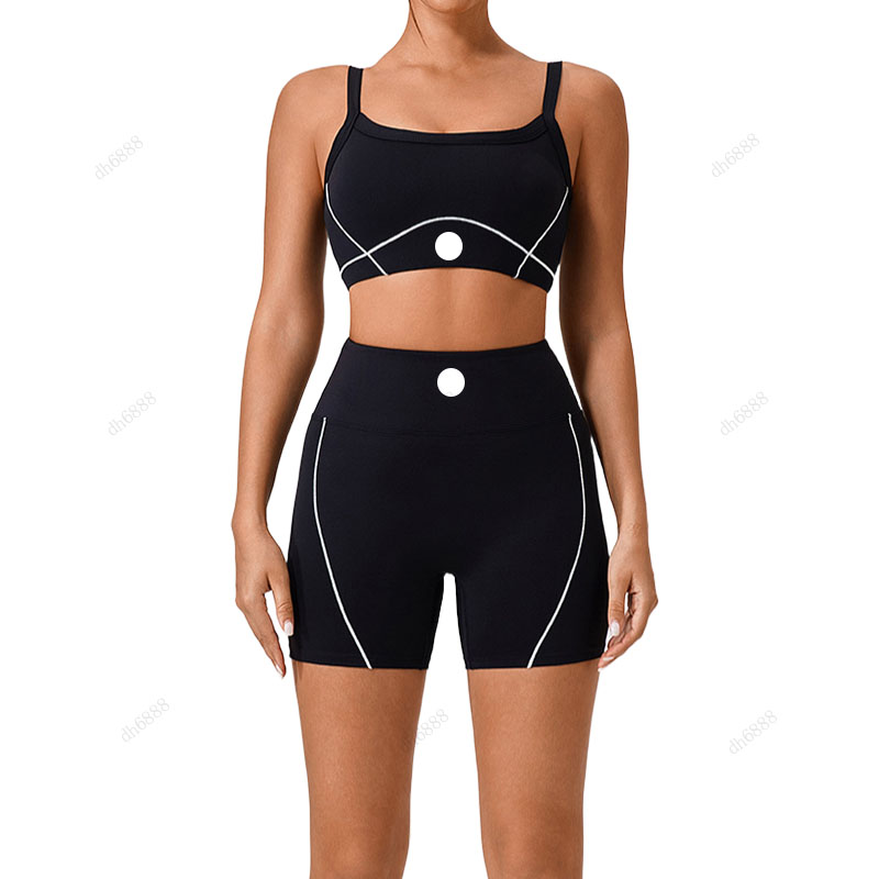 Women Yoga Set Summer New Product Casual lingerie Short Sports Tank Top White Side Nude Outdoor Sports Underwear Women Shockproof High Strength S-image-990106082