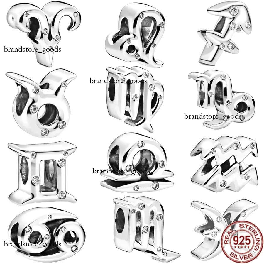 925 Sterling Silver Sparking Fashionable 12 Zodiac Beads Aries Cancer Libra Charm Fit S925 Snake Bracelet Jewelry Gift Free Shipping 360-image-1083850731