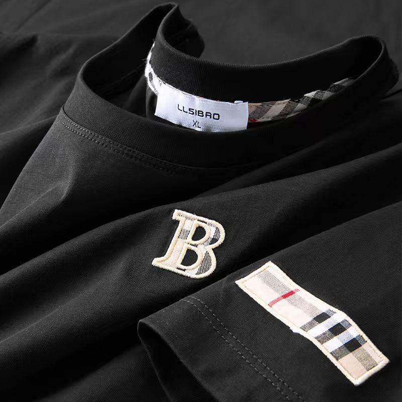 Summer new high-grade cotton fashion casual all round neck short-sleeved T-shirt cotton light luxury handsome men black white