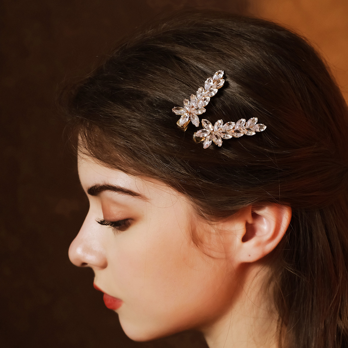 Sykesha Crystal Wheat Ear Hair Clip for Daily Outfit Weddings Side Hair Accessory Sweet Zircon Duckbill Clip Fashion Jewelry for Women and Birthd-image-1083865471
