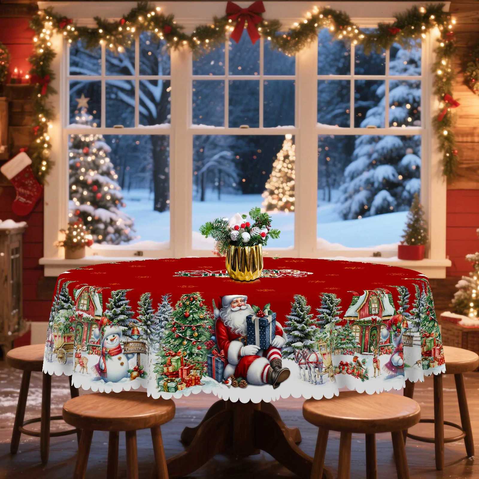 Gnizama Santa Claus decoration theme rectangar round tablecloth Christmas decoration party indoor restaurant decoration H251110-image-1083979001
