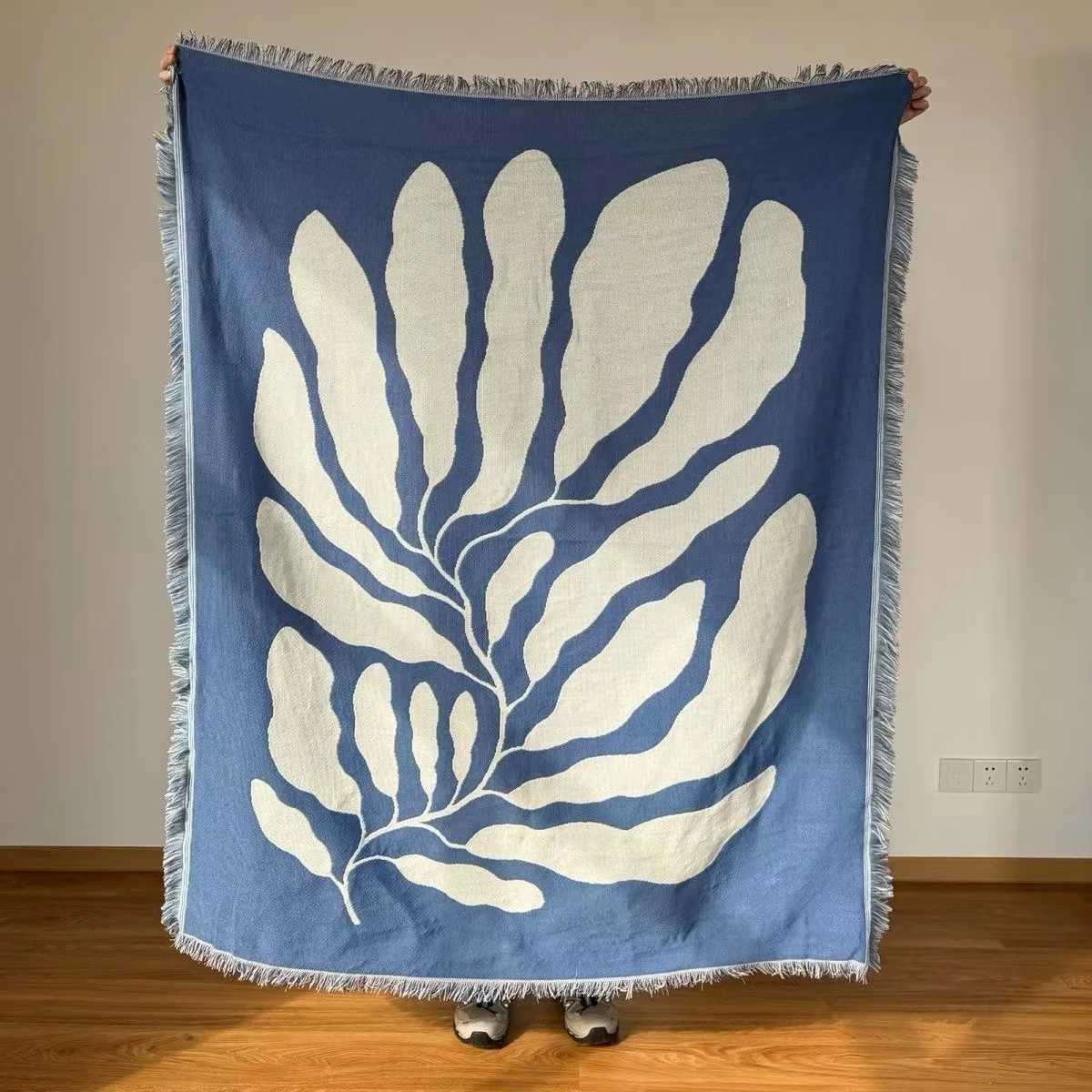 Casual Throw Blankets With Tassels Carpet Sofa Leisure Carpet Tapestry Sofa Blanket Wall Hanging Room Decoration Blue CarpetW251107-image-1083907697