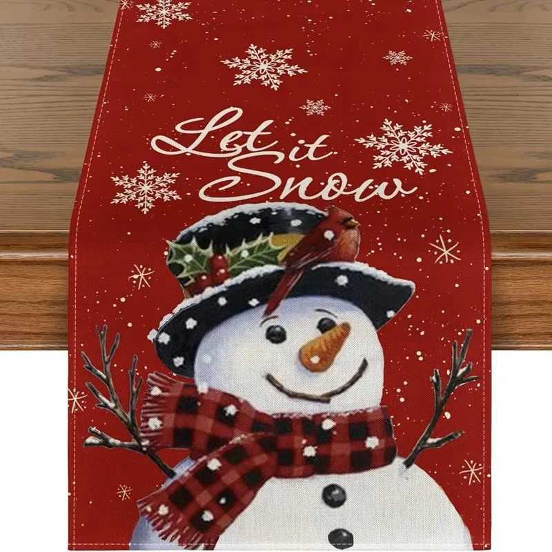 30x120cm Linen Christmas Table Runner Snowman Xmas Tree He Dining Table Cover Tablecloth 2025 Navidad Noel Christmas Decor H251110-image-1083976043
