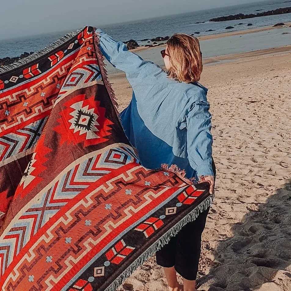 Cotton Knitted Sofa Blanket Geometric Hanging Tapestry Turkish Blanket Camping Beach Rug Living Room Carpet Bedspread dekenW251107-image-1083908405