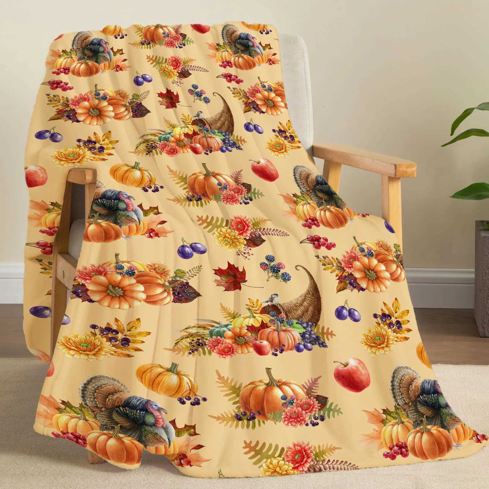Fall Thanksgiving Throw Blanket Maple Leaf Pumpkin Flannel Print Blanket Super Soft Cozy Nap Blanket Perfect Home Gift for HerW251107-image-1083907014