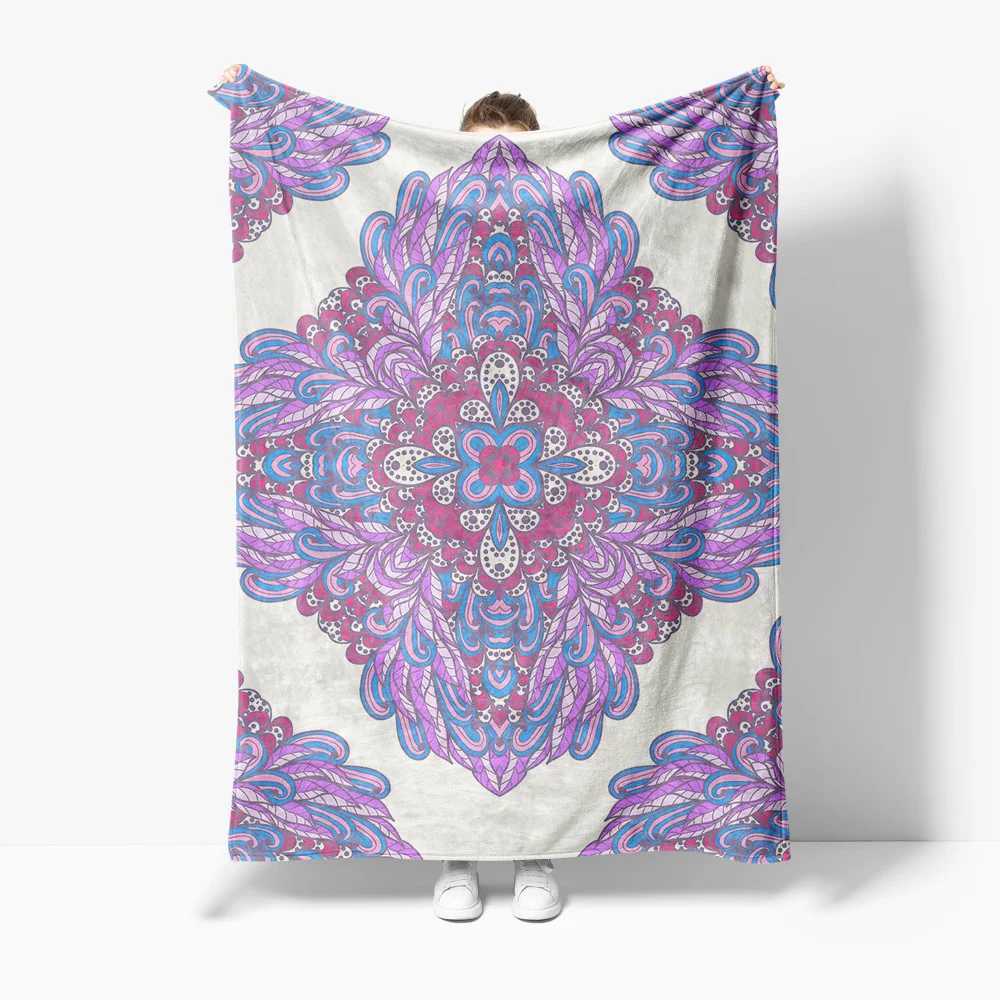 Boho Floral Mandala Print Fleece Blanket Soft Cozy Throw Blanket for Sofa Bed Decoration GiftW251107-image-1083906282