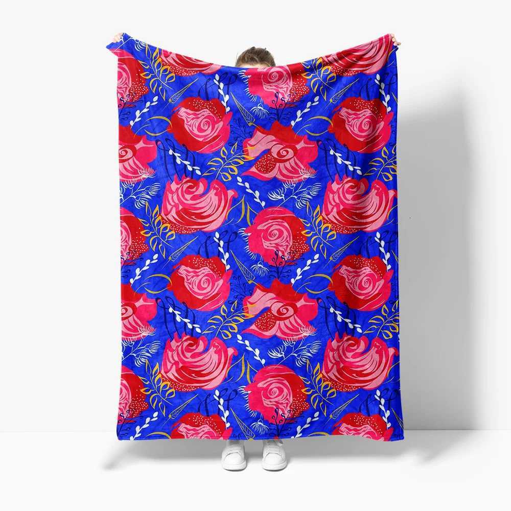 Vibrant Red Floral Fleece Blanket Throw Soft Warm Bed Cover Sofa Decorative Throw Blanket GiftW251107-image-1083903778