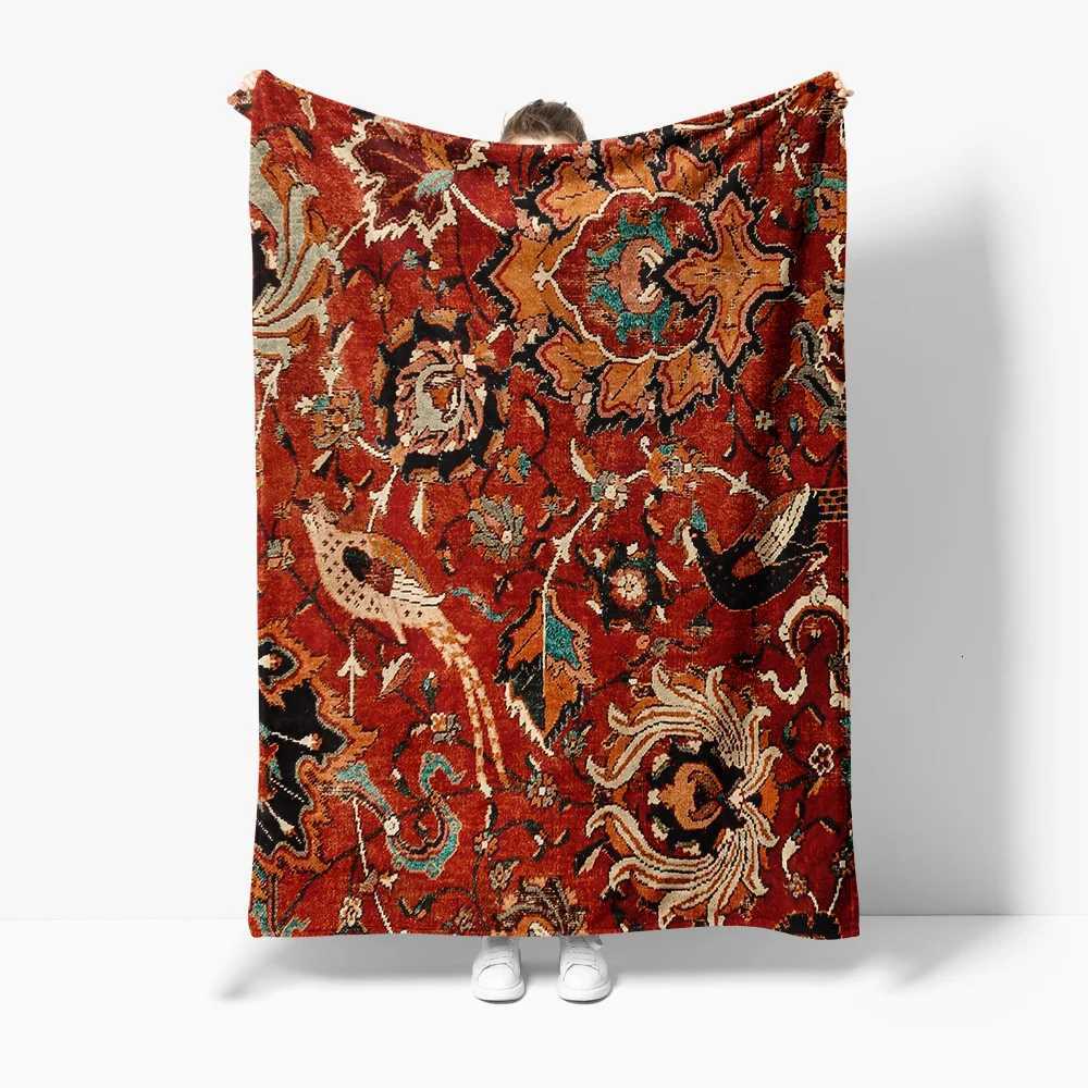 Luxurious Velvet Throw Blanket - Persian Style Antique Floral Design Warm Cozy Bed Blanket Sofa Decor GiftW251107-image-1083906033