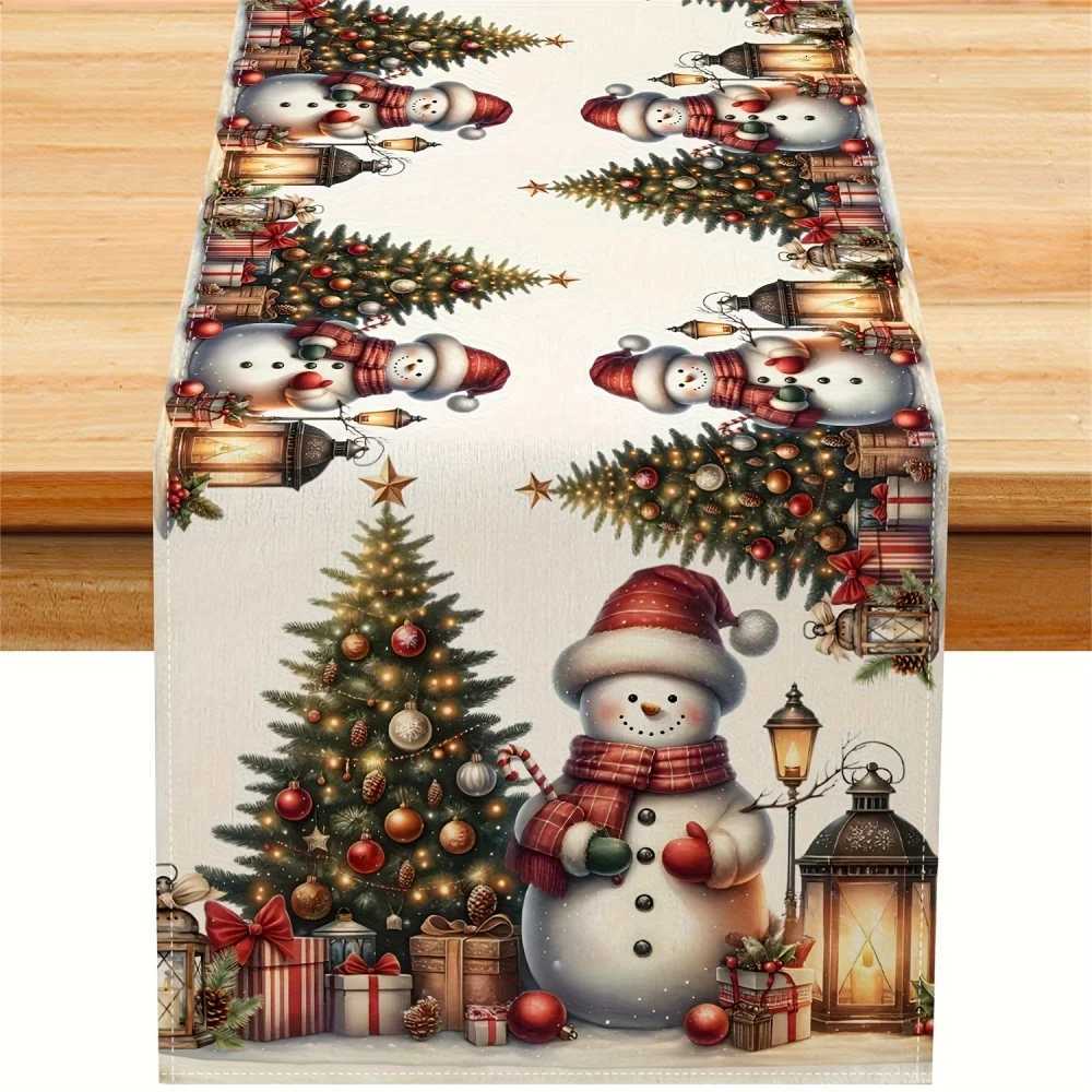 1-Piece DOKRIY Snowman Snowflake Magenta Winter Table Runner - Featuring Pine Trees and Snowmen Mtiple Sizes Available H251110-image-1083976168