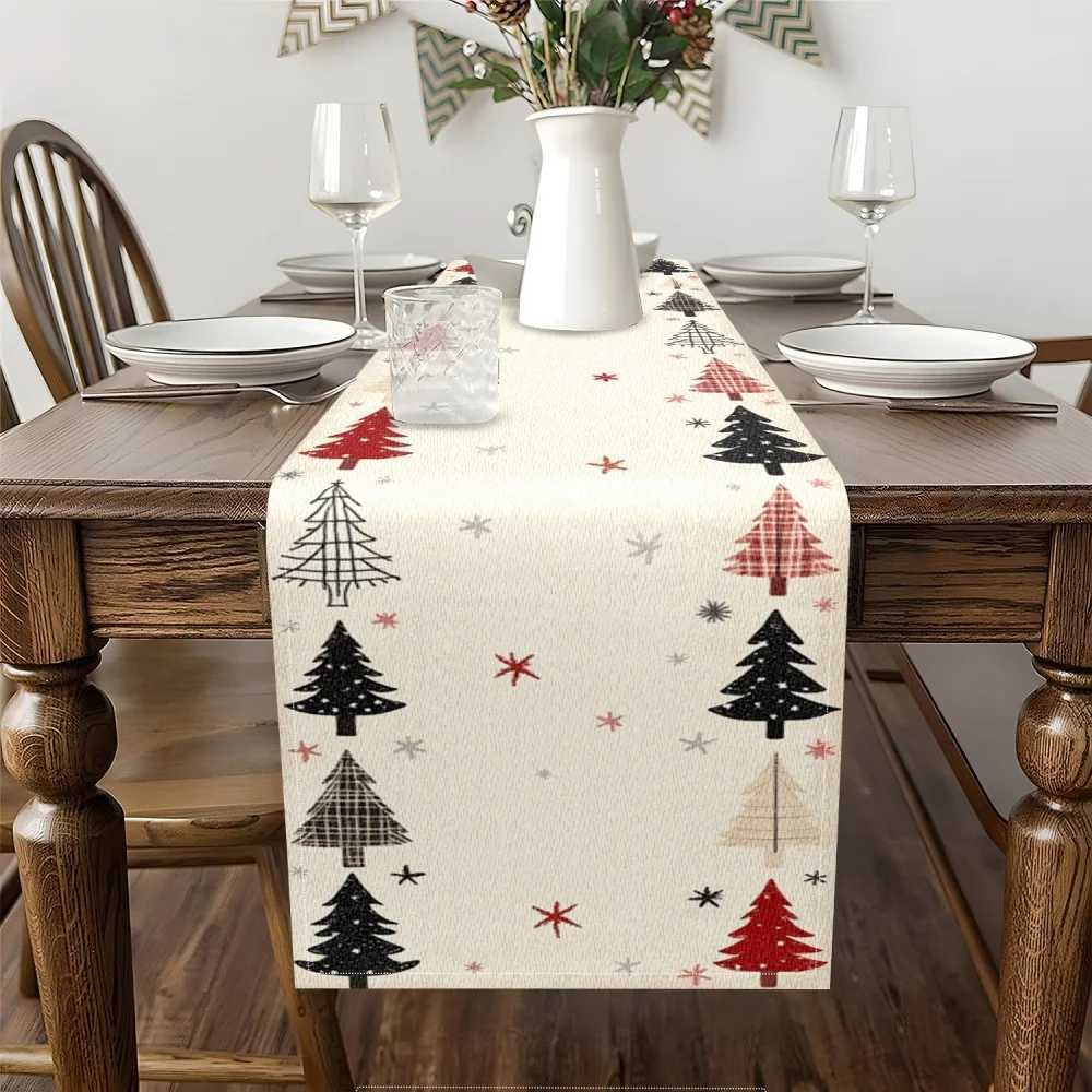 Elegant Red Black Beige Christmas Table Runner with Styli Pine Trees Snowflakes - Christmas Decorations For He H251110-image-1083976439