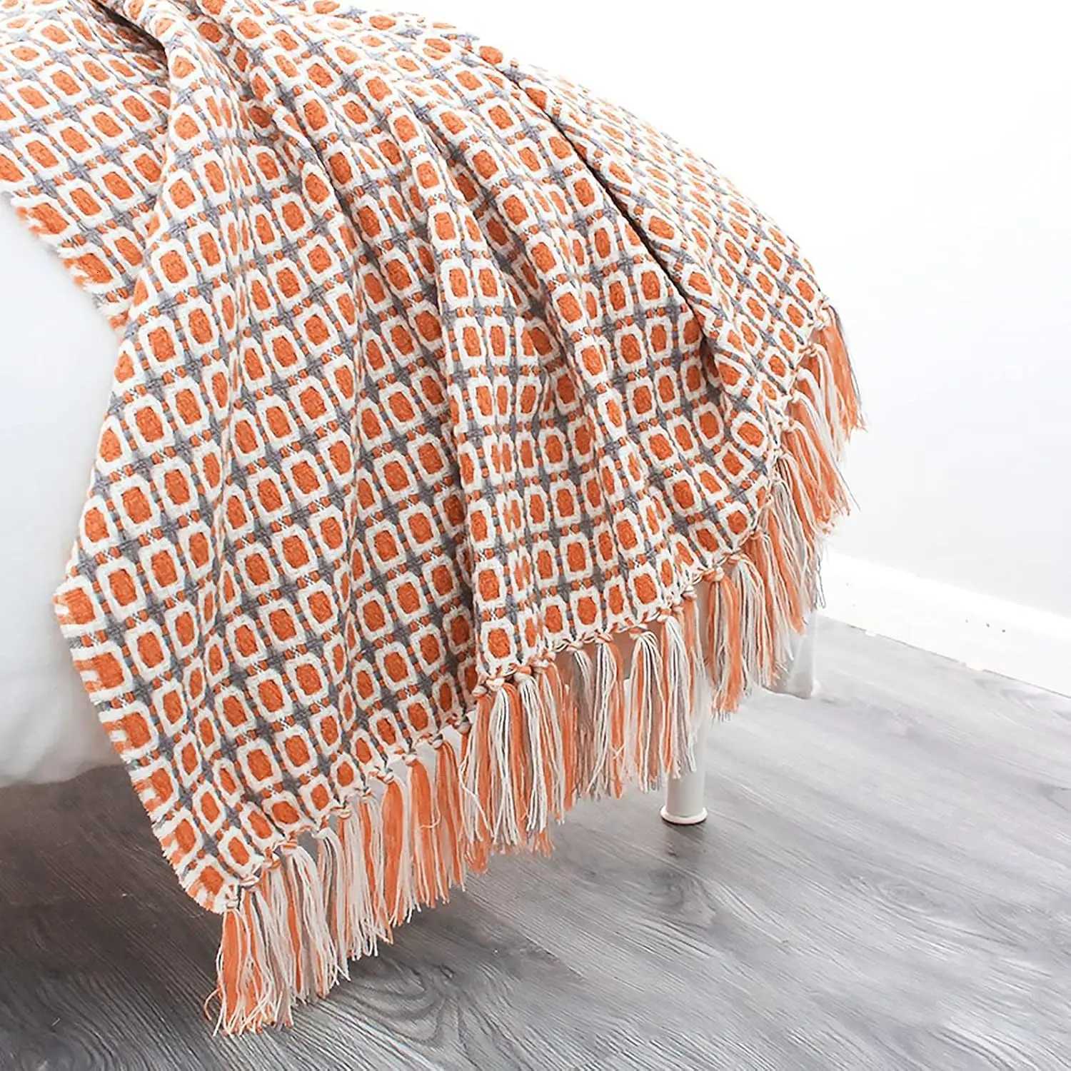 Luxury Classic Houndstooth Plaid Blankets Soft Sofa Knitted Throw Blanket Bed Bedspread Cover Quilt Gift Vintage Tassel BlanketsW251107-image-1083904249