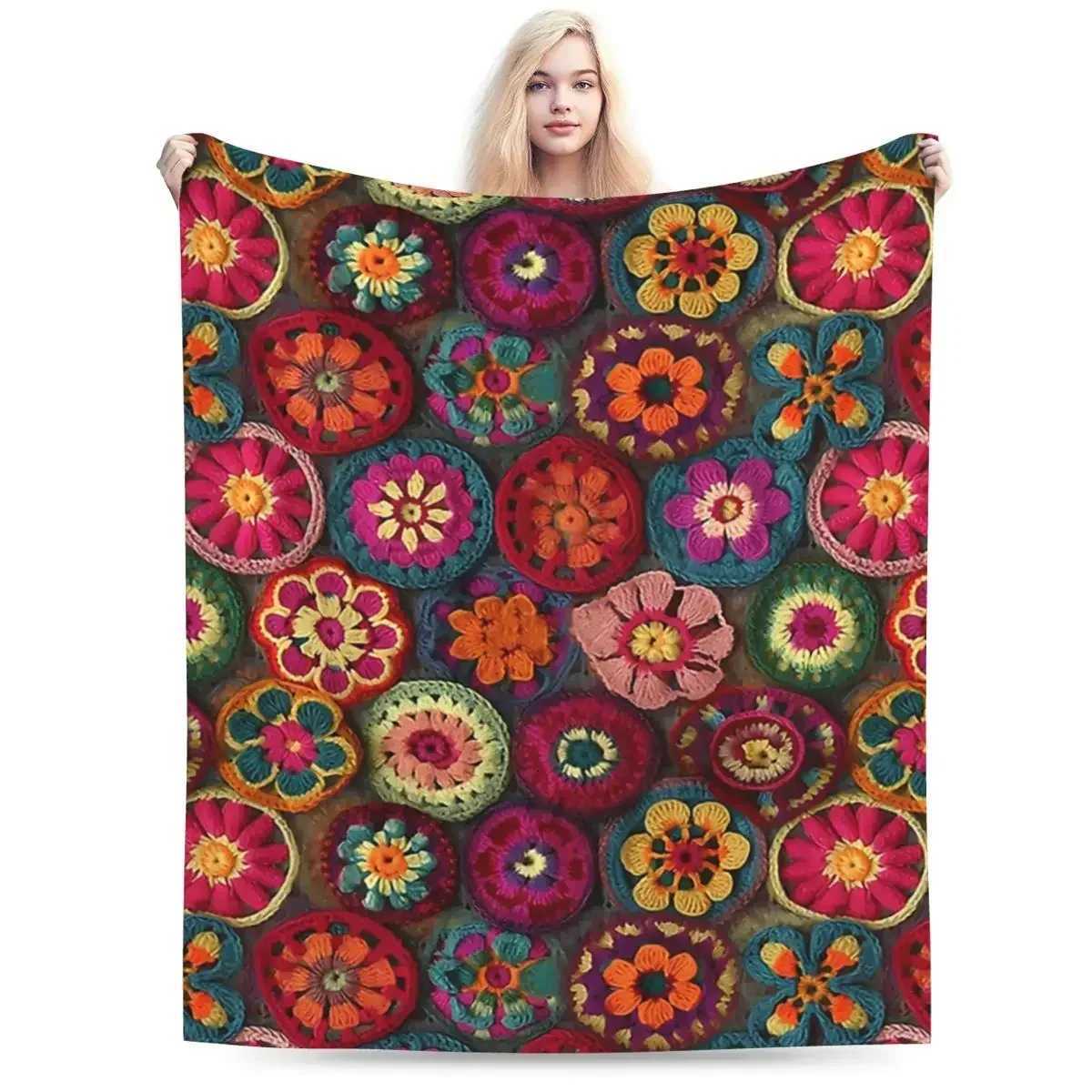 Colourful Crochet Blanket Soft Warm Flannel Throw Blanket Plush for Bed Living room Picnic Travel Home CouchW251107-image-1083907507
