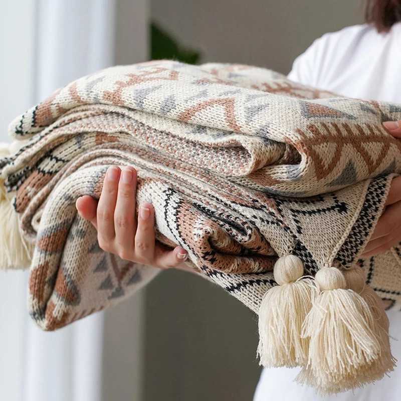 Soft Tassel Knitted Blankets Plaid Bohemian Tapestry Nap Blanket Vintage Autumn Winter Decor Blanket Sofa Cover Deken CobertorW251107-image-1083908625