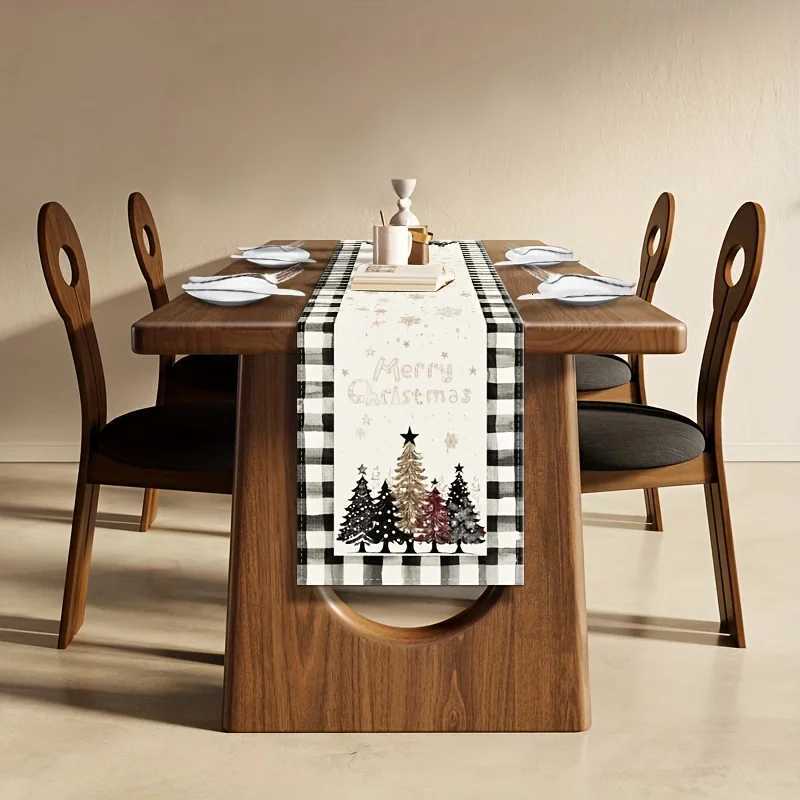Christmas Celebration Table Runner Festive Snowflake Christmas Tree Santa Claus Patterns Durable Design for Holiday Dining Table H251110-image-1083975983