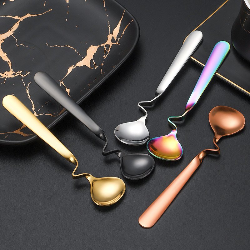Gold Tea Spoon Hangable Coffee Cup Spoon-image-410630689