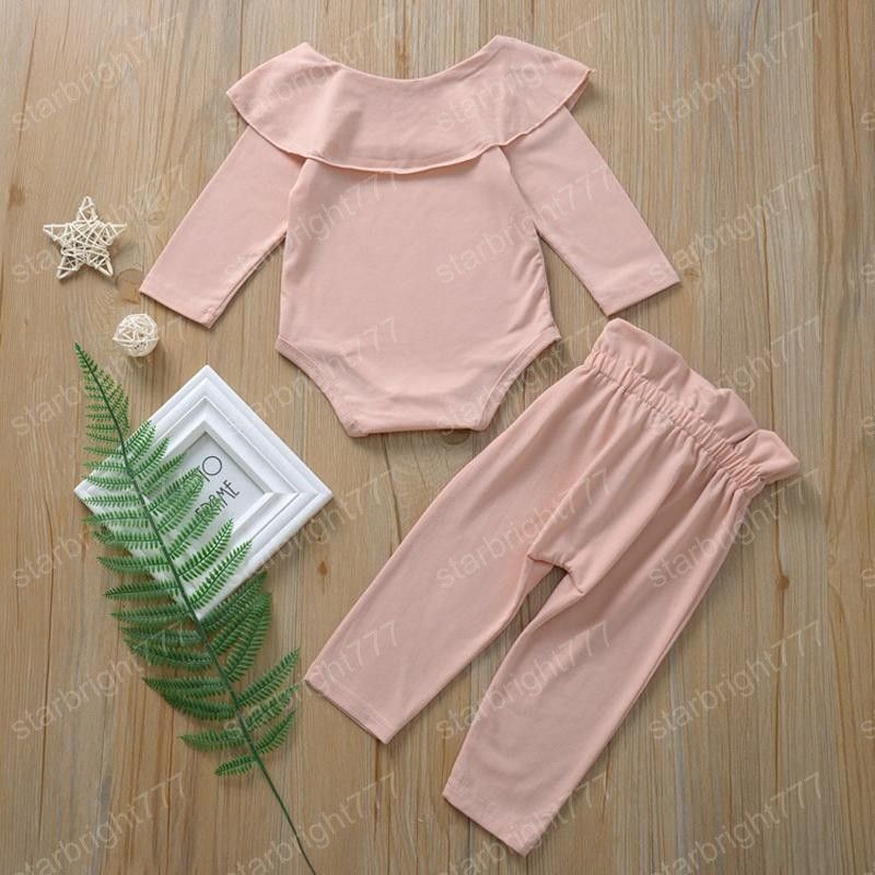 w667 Baby Girls Clothing Set Ruffled Rompers Long Sleeve Kids Designer Clothes Girls Elastic Waist Pants Candy Color 2 Pcs Suit 0-3T-image-1083964732