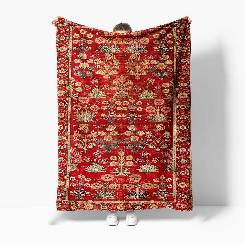 Red Floral Paisley Carpet Blanket Throw Soft Warm Cozy Bed Sofa Decorative Home Textile GiftW251107-image-1083906386