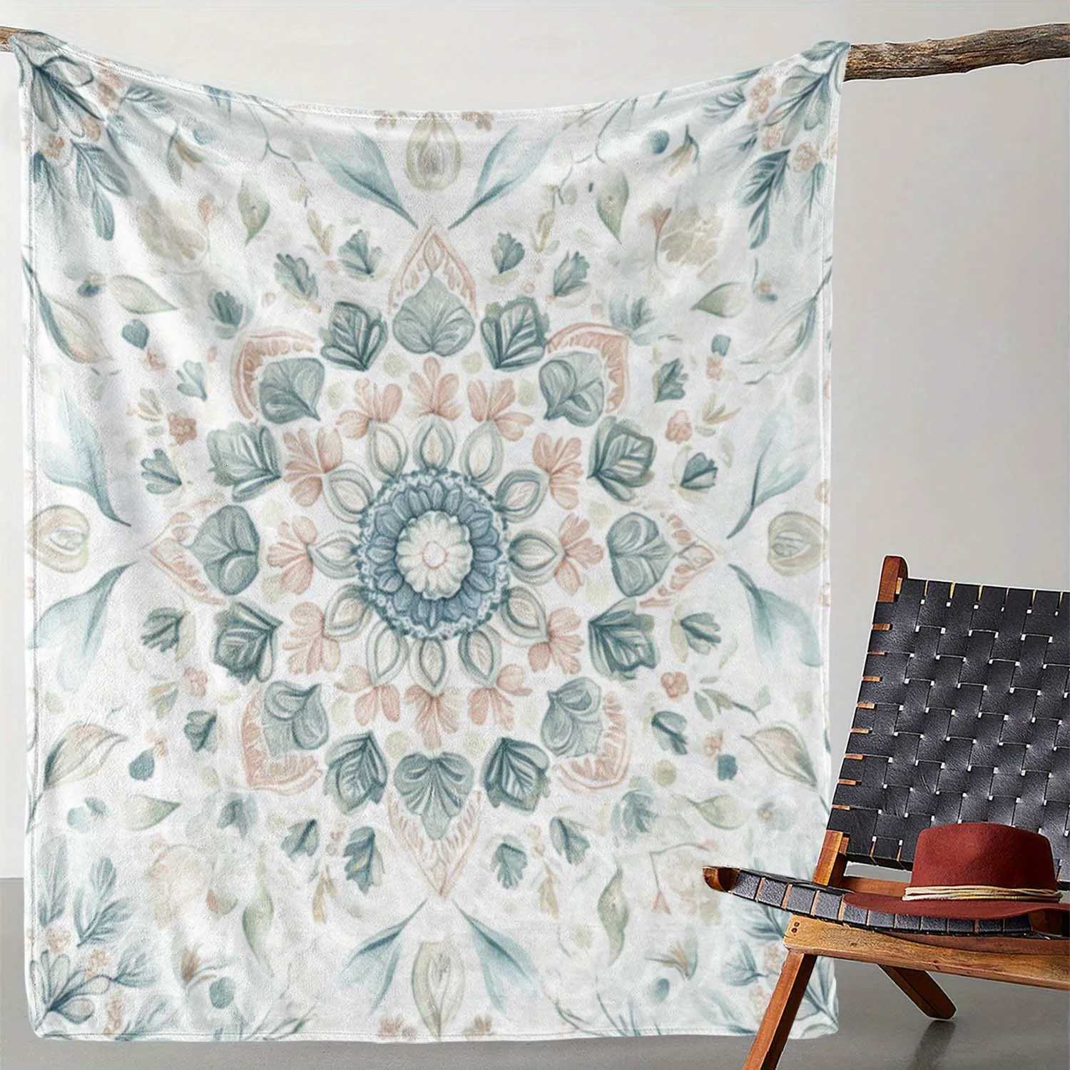 1pc Blanket Small Fresh Mandala Floral Print Blanket Warm and Comfortable Soft Blanket Suitable for Sofa Bed Sofa CarW251107-image-1083906655