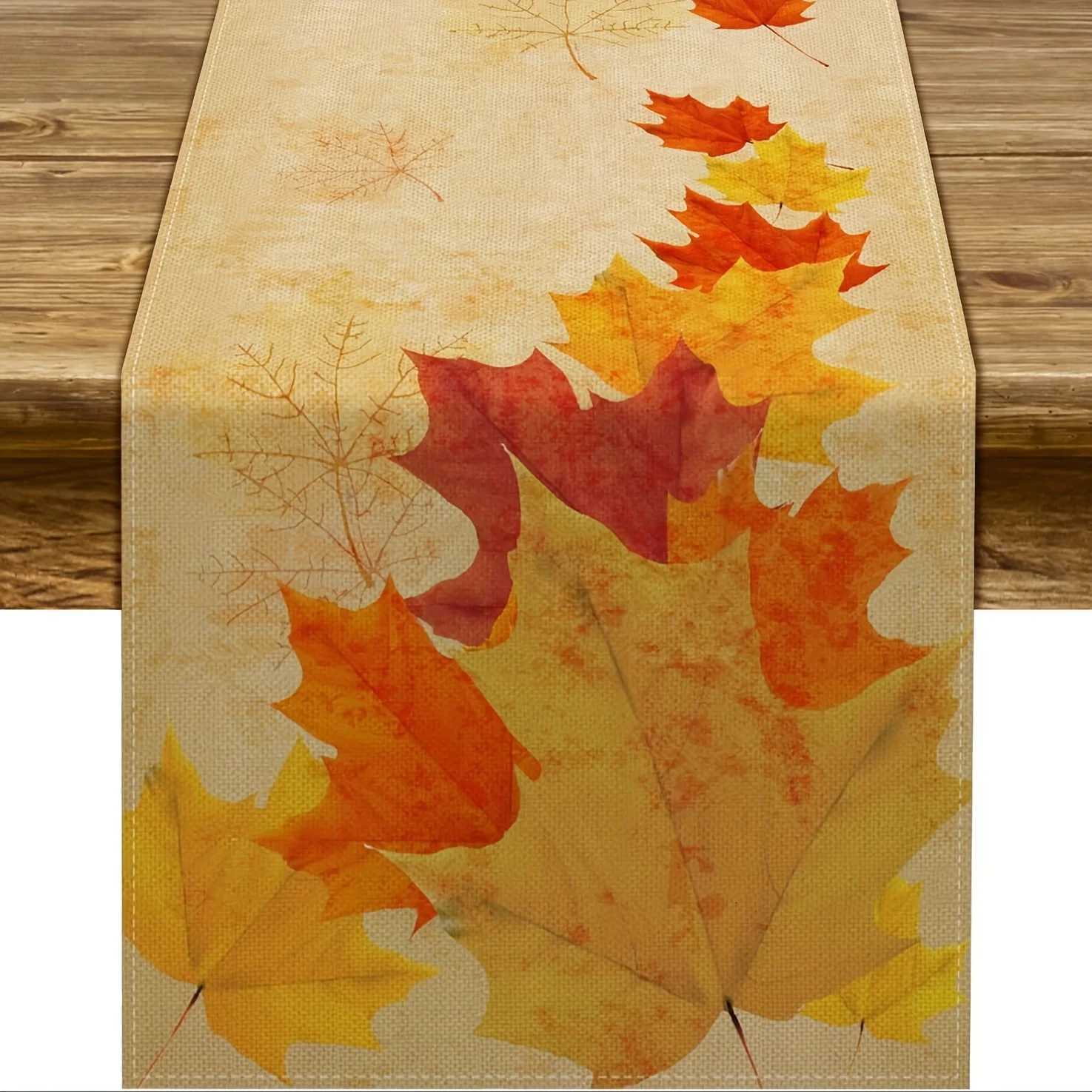 1 Piece of Retro Autumn Leaf Table Runner Colorf Maple Leaf with Beige Base Suitable for Restaurant He Picnic Cafe Autumn Party H251110-image-1083975761