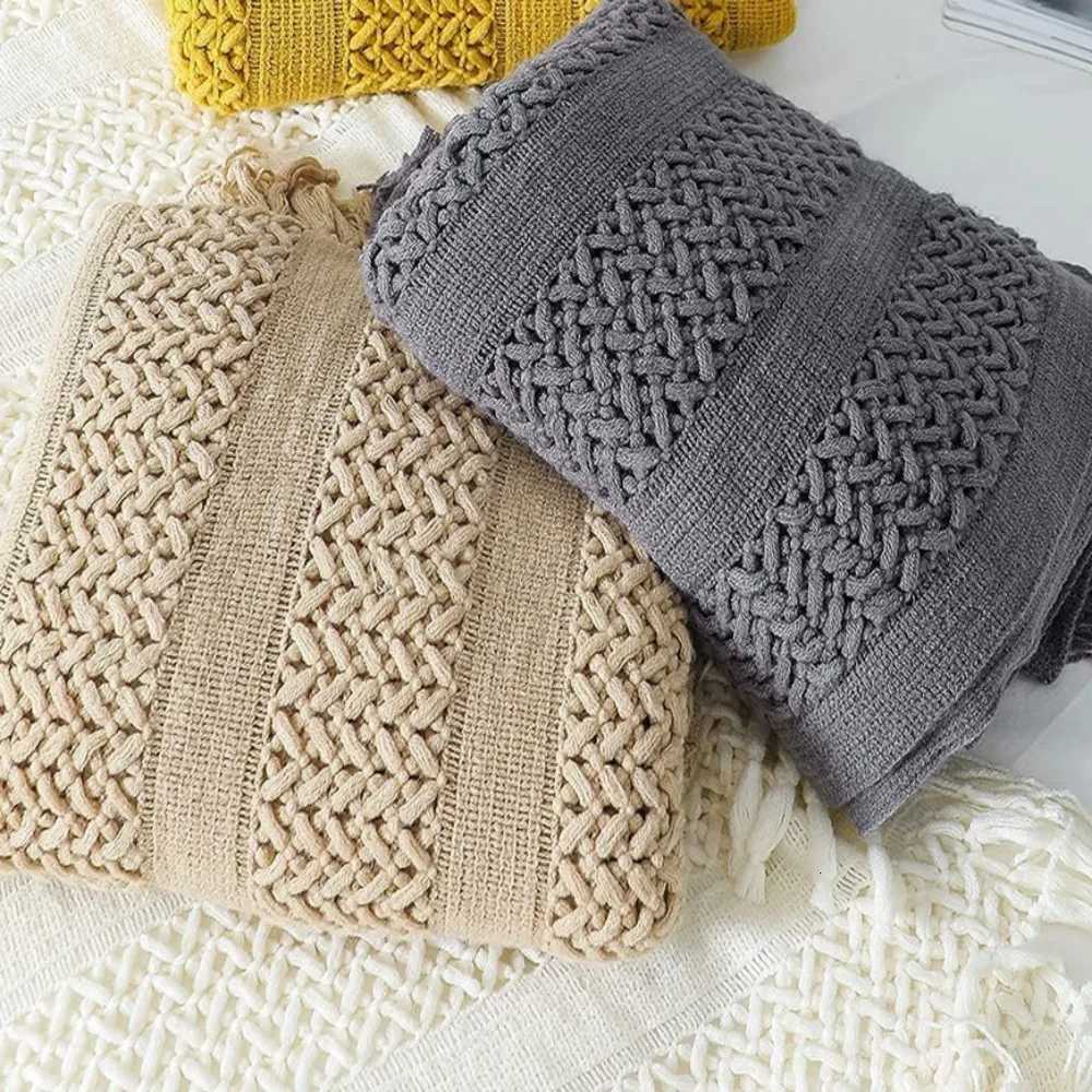 Khaki Grey Knitted Blankets with Tassels Summer Blanket Bed Sofa Travel Breathable Chic Bohemian Soft Comfortable Gift BlanketsW251107-image-1083907987