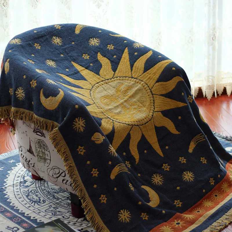 Textile City American Country Retro Jacquard Woven Blanket Sun Moon God Sofa Throw Dust-proof Cushion Carpet CushionW251107-image-1083909019