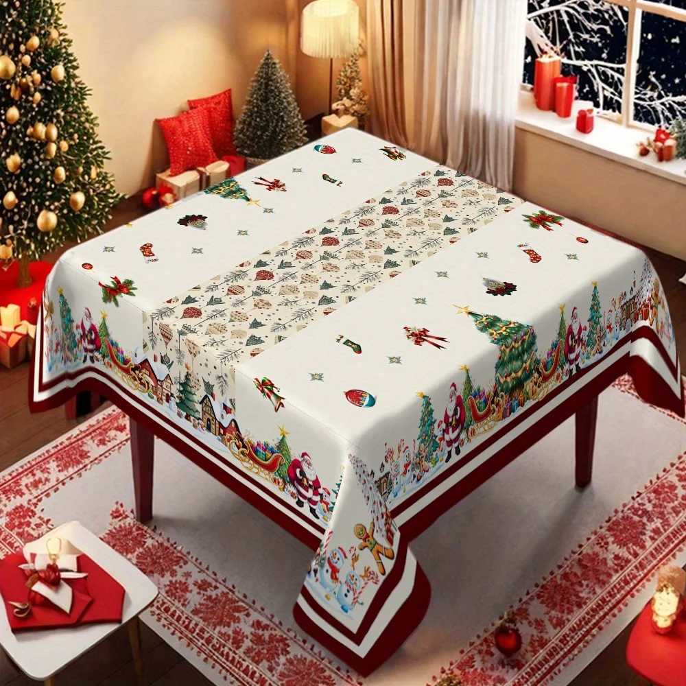 Christmas Trees Santa Print Tablecloth for Table Decor Winter Gingerbread Man Kitchen Dining Table Cloth Christmas Decorations H251110-image-1083977015