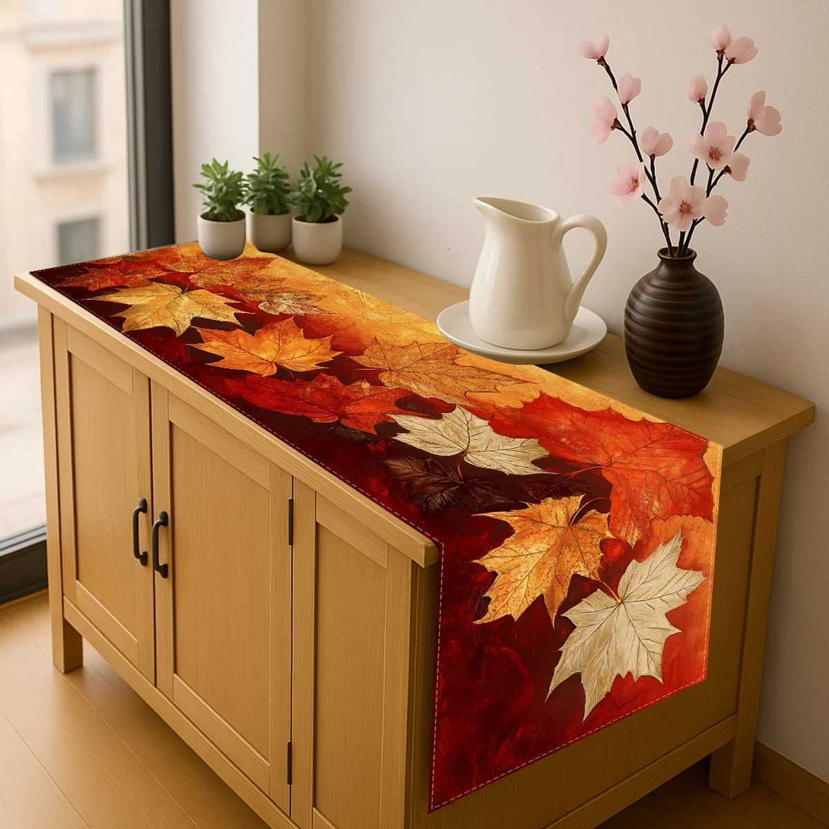 1pc Autumn Maple Leaf Art Table Runner Festive Harvest Festival Dining Decor for Thanksgiving Cozy Fall Gatherings H251110-image-1083975693