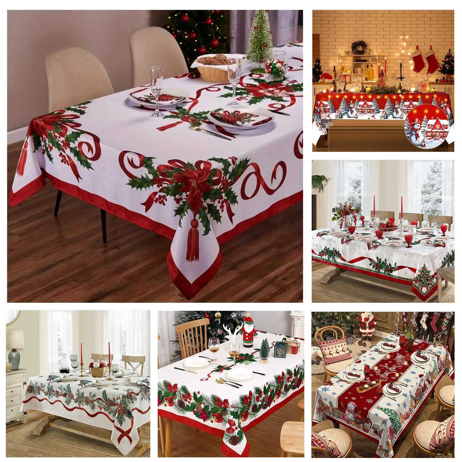 Christmas Rectangle Tablecloth Poinsettia Design Tablecloth For New Year Party And Dinner Christmas Table Decor Tablecloth H251110-image-1083976638