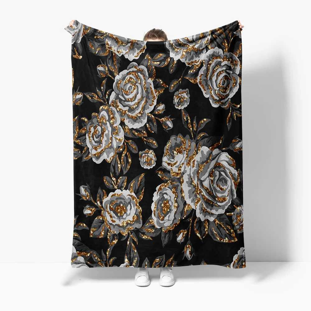 Dark Grey Black Floral Snowflake Throw Blanket with Glitter Warm Cozy Fleece Throw Blanket for Women GiftsW251107-image-1083902926